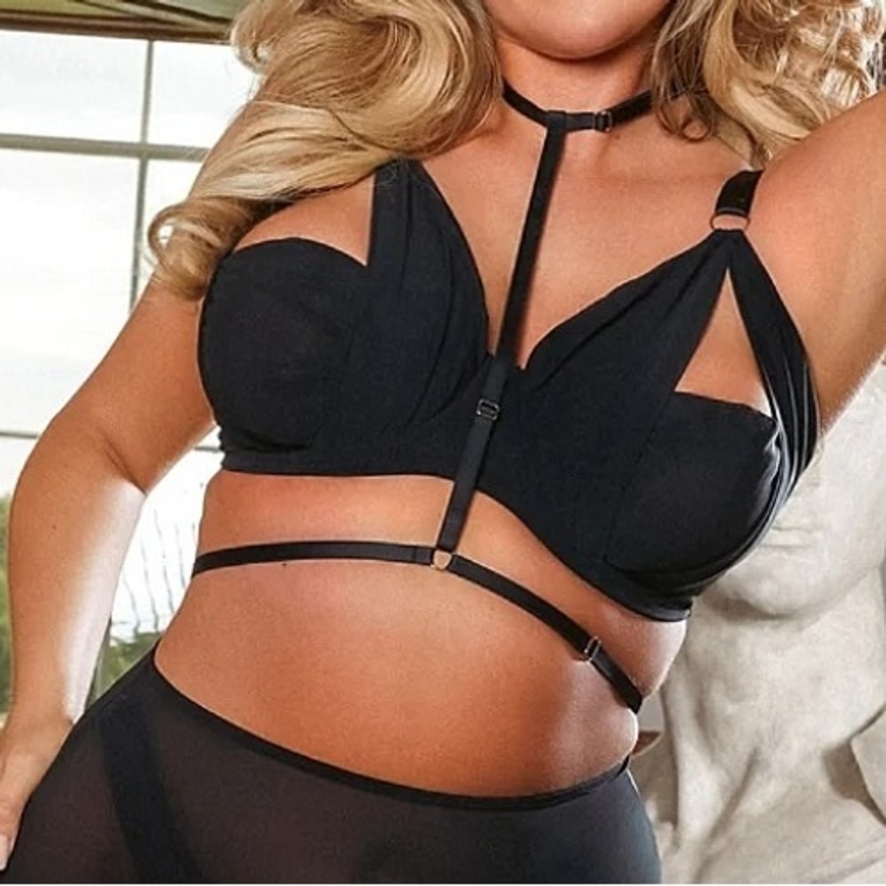 NEW Playful Promises Juliet Black Bra Only Sz 34DDD Lingerie Peek A Boo NWT